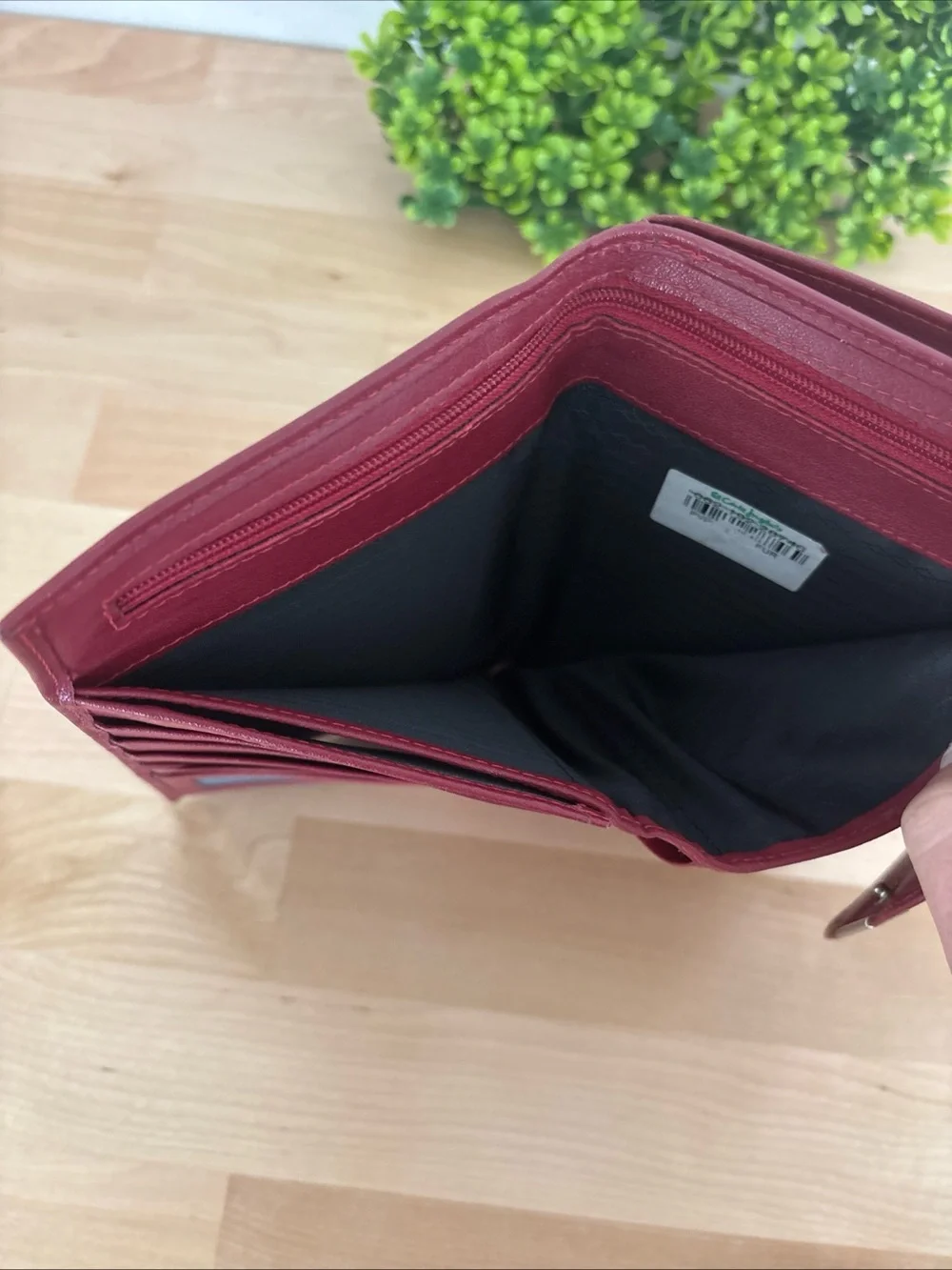 Red Leather Clutch Wallet with Metal Accent - Unbranded